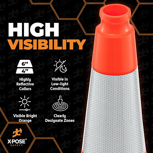 Xpose Safety 36 Inch Orange Slim Line Traffic Cones Heavy Duty 12lb with 6" & 4" Collars, 12 Pack Multipurpose PVC Plastic Safety Cone for Parking, Soccer, Caution, Kids & Construction - DOT Approved