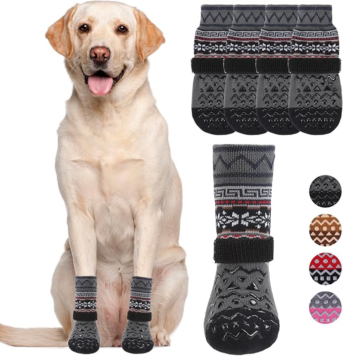 KOOLTAIL Dog Socks to Prevent Licking Paws for Hardwood Floors Anti Slip, Winter Warm Dog Boots&Paw Protector with Grippers, Double Sides Dog Shoes Booties for Small Medium Large Senior Dogs