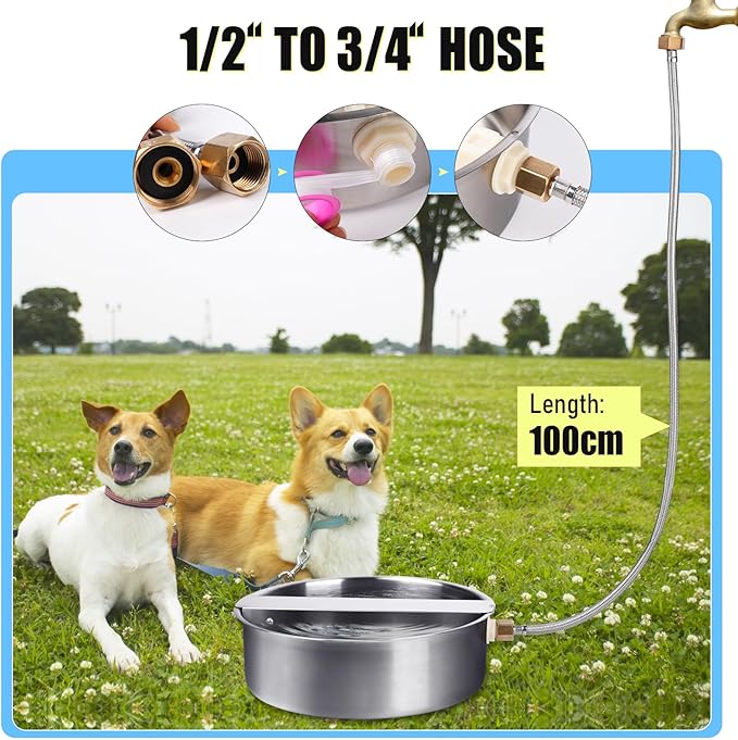 Automatic Dog Water Bowl Dispenser Large Breed Stainless Steel Auto Fill Dog Waterer with Float Valve Livestock Water Trough for Large Dogs Cats Chicken Livestock