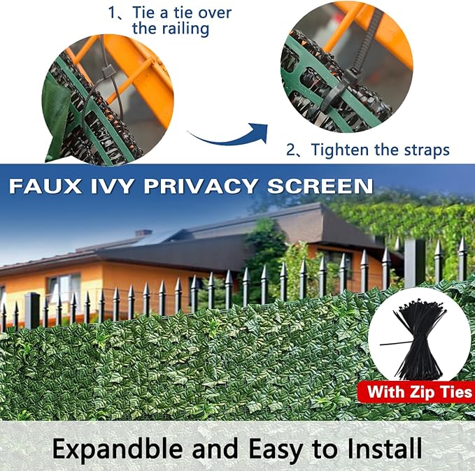 Artificial Ivy Fence Privacy Screen with Mesh Back, 72" x 96" Faux Ivy Vine Leaf Fence Panels, Balcony Privacy Screen, Hedge Wall Decoration for Outside, Garden, Yard, Patio