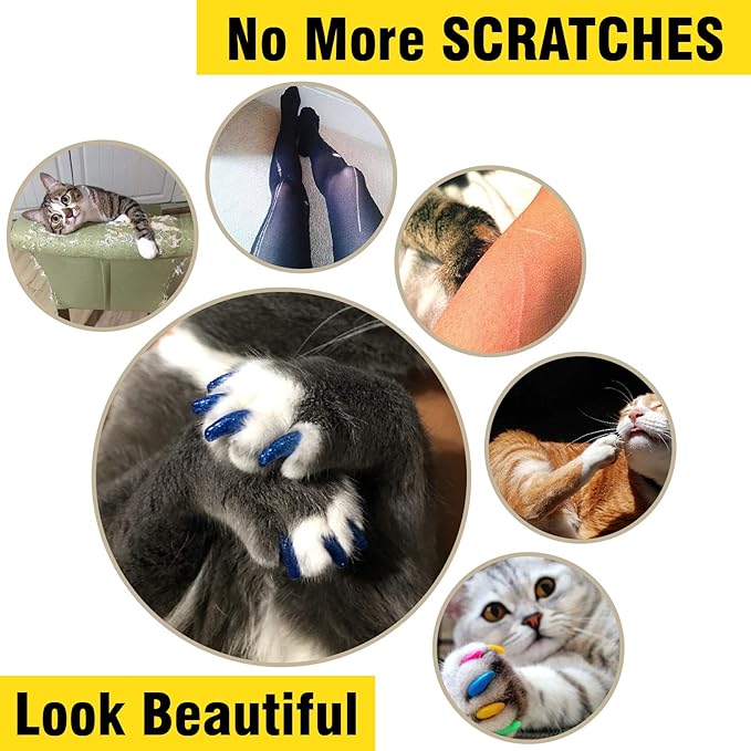 zetpo Cat Nail Caps | Cat Claw Covers | with Adhesives and Applicators (S, 5X Glitter Random Colors | 100 pcs)
