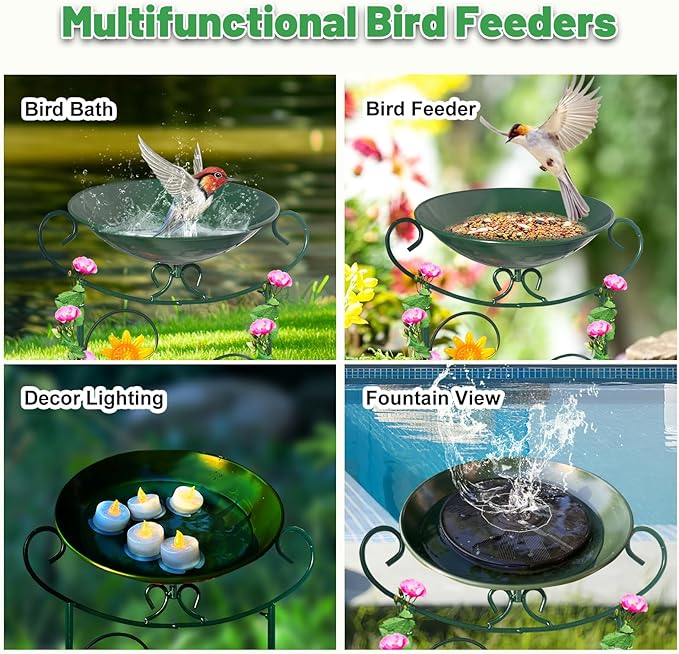 HONGLAND Metal Bird Bath with Trellis, 35" Outdoor Garden Birdbath with Detachable Bowl & Climbing Plant Support, Decorative Bird Feeder Station with Butterflies for Yard, Patio, Fence