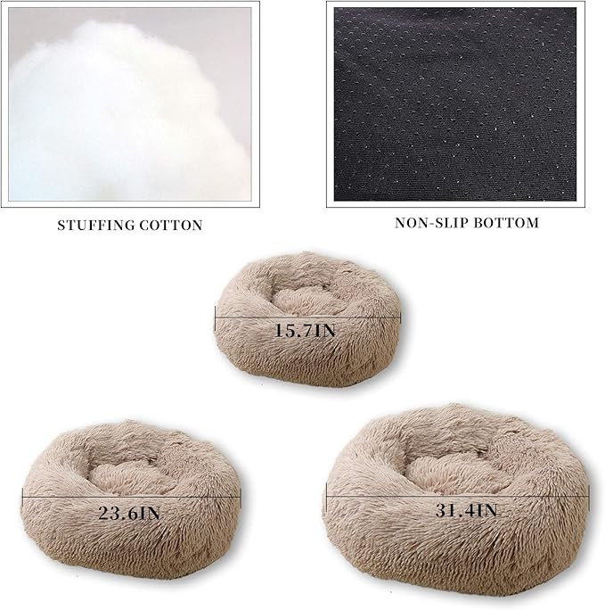 Warming Round Dog Bed for Small, Medium and Large Dogs & Cats, Short & Long Plush Pet Bed, Luxurious Faux Fur Donut Cuddler, Bolster Pet Bed & Sofa, Machine Washable 60CM 24Inch