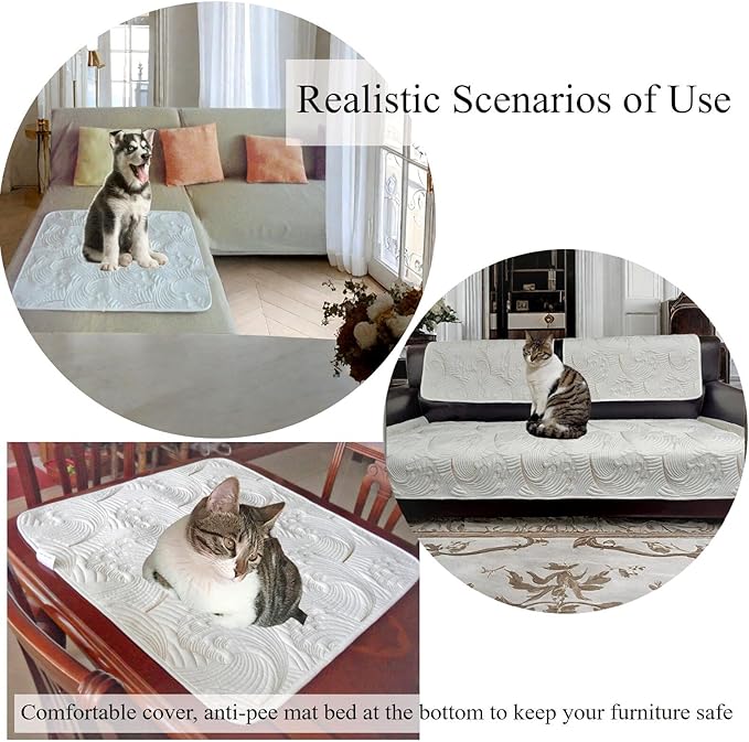 Washable Pet Pads for Small Dogs/Cats - 28" x 28", Multi-Layer Fabric Pet Mat Bed with Waterproof Backing Sofa Chair Cover Furniture Protector - Anti Cat Pee and Scratch, White