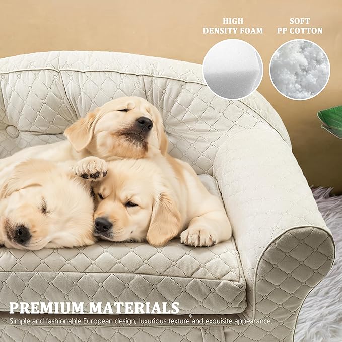 Convertiable Large Dog Couch Bed Thicken Dog Bed Orthopedic Foam Pet Sofa Bed for Large Medium Size Dogs with Removable Dog Mattress Made in Luxurious Velvet