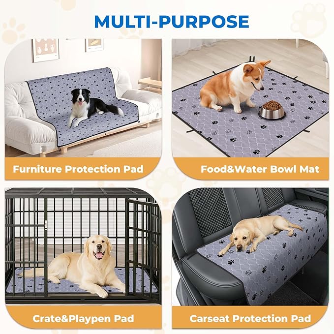 Fostanfly Washable Pee Pads for Dogs, 2 Pack 36"x48" Superior Reusable Puppy Pads, Waterproof Protects Against Urine Leakage, Non-Slip Grip Prevents Slipping and Bunching for Dog Training