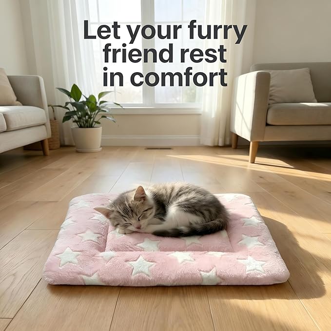 Dog Bed Mat - Reversible Dog Crate Bed Mats, Soft & Breathable Kennel Pad, Durable Crate Bed for Small Dogs & Cats (Pink&White Stars, XS(18"*14"*1.2"))