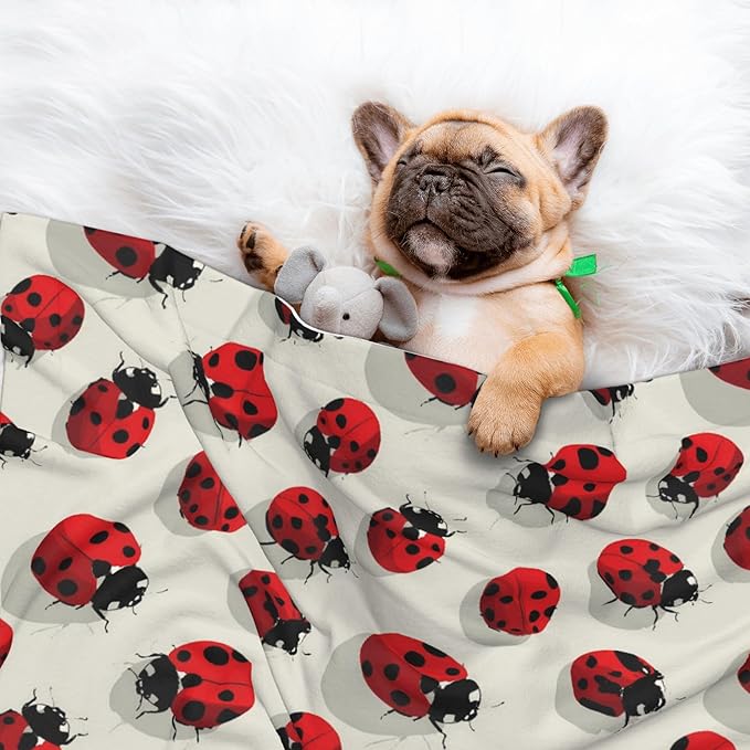 Waterproof Dog Blanket Soft Pet Blanket for Puppy Cat, Fleece Cat Throw Blankets for Furniture Bed Couch Sofa Reversible - Beautiful Red Ladybug 4