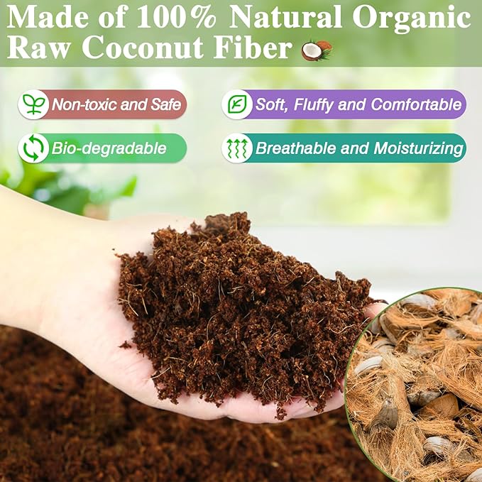 ZeeDix 10LB Coconut Fiber Substrate, 100% Organic Coconut Husk Coco Fiber Coir Brick Terrarium Bedding for Reptiles, Tortoise, Bearded Dragon, Leopard Gecko, Snake, Hermit Crabs, Frogs, Tarantula