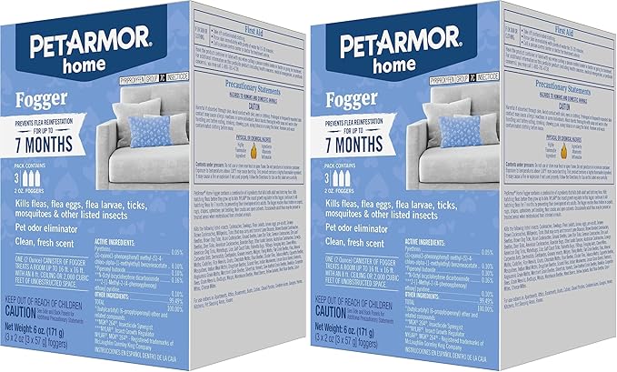 PetArmor Home Fogger, Kills Fleas, Ticks, Mosquitoes & Other Listed Insects, Helps Eliminate Pet Odor, Clean Fresh Scent, Protects for 7 Months, 3 2oz Canisters (Pack of 2)