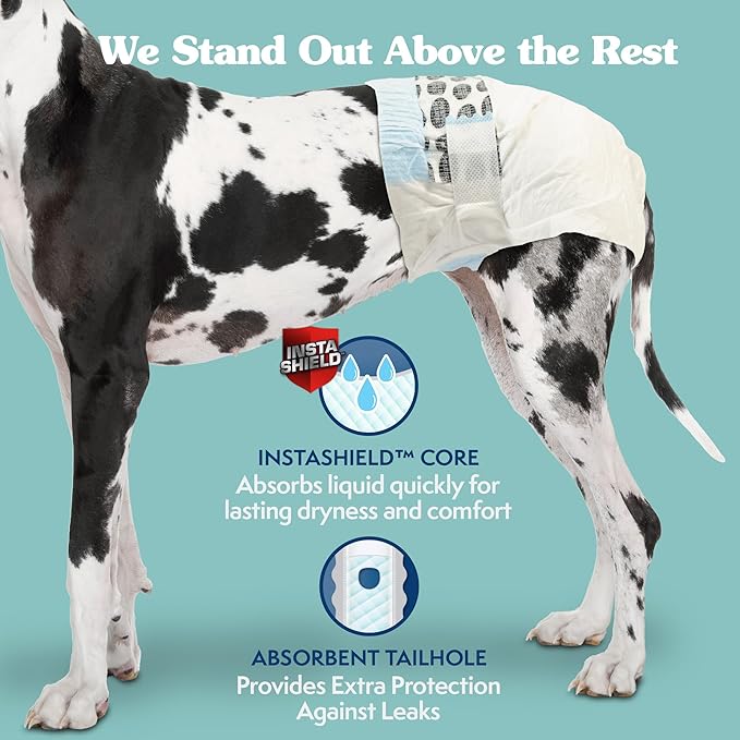 Simple Solution Disposable Female Dog Diapers, Absorbent Leak Proof Protection for Incontinence, Puppy Training, Heat Cycle, Travel, and Housebreaking, XXL Dogs, 22–37 Inch Waist, 12 Count