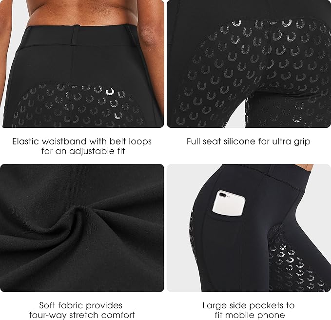 FitsT4 Sports Women's Full Seat Riding Tights Active Silicon Grip Horse Riding Tights Equestrian Breeches