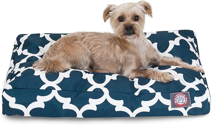 Majestic Pet Shredded Memory Foam Dog Bed Small with Removable Washable Cover – Rectangle Orthopedic Pet Bed–Durable Crate Bed for Senior Dogs - (27x20) S - Trellis - Navy