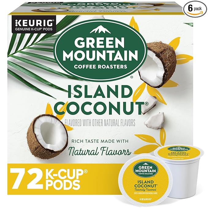 Green Mountain Coffee Roasters Island Coconut, Keurig Single-Serve K-Cup Pod, Flavored Light Roast Coffee Pods, 72 Count