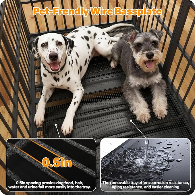 60 Inch Heavy Duty Dog Crate, Indestructible Escape-Proof Dog Kennel for High Anxiety Large Dogs, Strong Metal Pet Cage with Double Doors, Lockable Wheels & Removable Tray, XL XXL XXXL