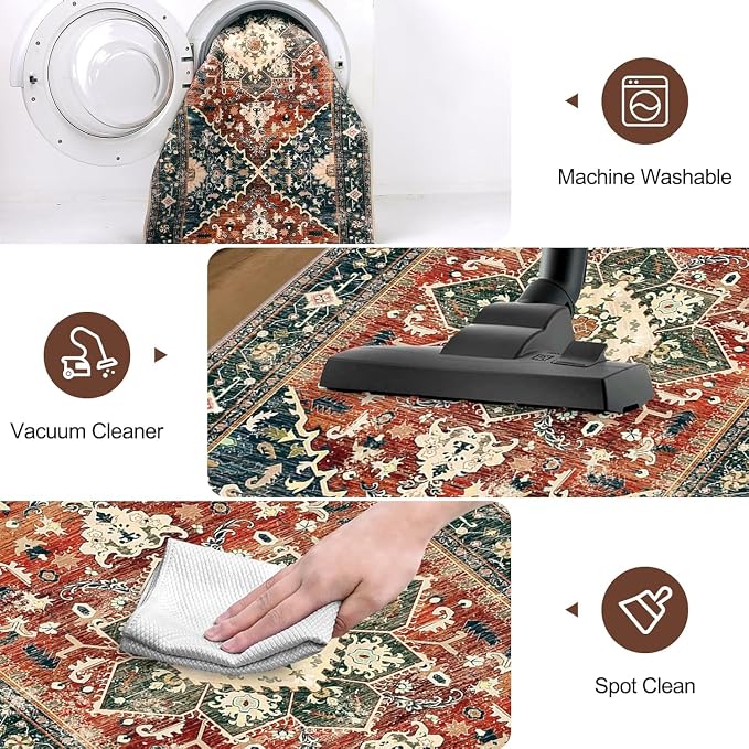 Yamaziot Washable Runner Rug, 3x6 Non-Slip Boho Vintage Hallway Rug