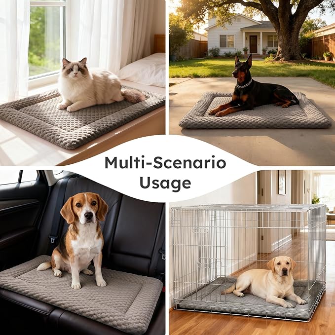 Dog Bed Mat, Dual-Sided Dog Crate Bed Mat - Ultra Soft & Machine Washable Kennel Pad for Medium Dogs, All-Season Comfort Pet Bed for Crates, Travel, and Home, Light Brown, 30 x 18 Inch