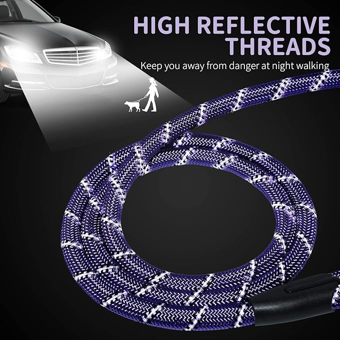 Long Dog Leash for Training 20Ft-Reflective Nylon Rope with Swivel Hook-Recall Agility Lead for Large Small Medium Dogs Outside Walking Hiking-Purple Diam 1/2"