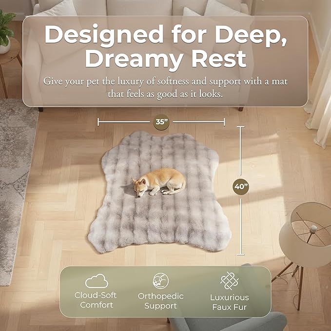 Mon Chateau 35” x 40” Faux Fur Bubble Mat, Machine Washable Waterproof Orthopedic Memory Foam Pad, Anti-Skid Bottom for Dogs, Pets & Home Use, Marble