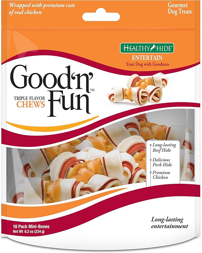 Good'N'Fun Triple Flavor Mini Rawhide Chews, 18-Count