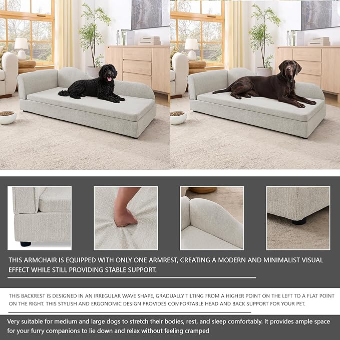 Oversized Pet Sofa Bed for Large Dogs, 55 Inch Modern Dog Couch with Orthopedic Memory Foam, Sturdy Furniture Style Pet Bed with Weight Capacity 220 lbs, (Beige-1)