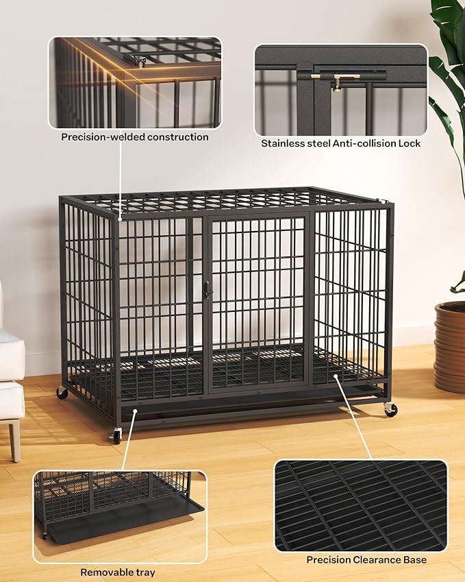 38 Inch Dog Crates for Meidum Small Dogs,Metal Wire Cages Dog Kennels Pet Cage with Double-Door,Removable Tray,for Small Medium Dogs