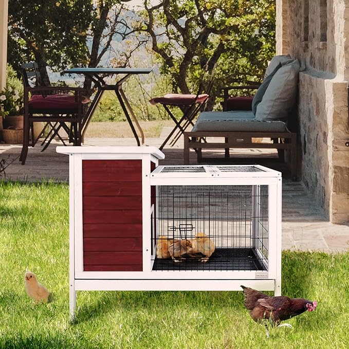 Petsfit Rabbit Hutch Indoor Guinea Pig Cages Bunny Cage with Pull Out Tray, Bunny Guinea Pig Cage Hutch Outdoor,red…