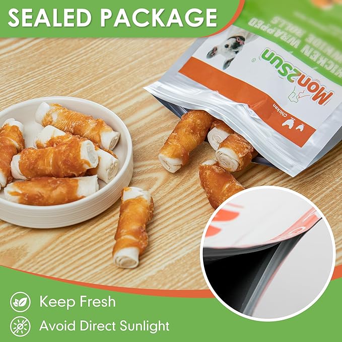 MON2SUN Dog Treats, 2.5 Inch Chicken Wrapped Rawhide Rolls, Teeth Cleaning Chews with High Protein for Small Dogs, 10.6 oz (16 Count - Pack of 1)