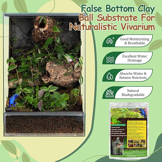 Riare 4LBS Expanded Clay Balls Terrarium Substrate for Reptiles - 100% Organic Lightweight Clay Pebbles Substrate Frogs False Bottom Substrate, Bioactive Terrarium Substrate for Drainage and Moisture