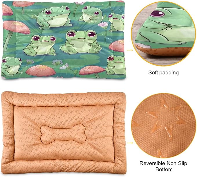 xigua Cute Frogs Dog Bed Cat Bed Washable Comfortable Pet Bed Ultra Soft Non-Slip Calming Kennel Pad for Small Medium Large Dogs Cats,18 x 24 Inch