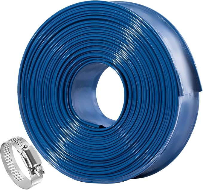 Pool Backwash Hose 2 inch × 25 ft Thicken Blue Water Discharge Pipe Lay Flat