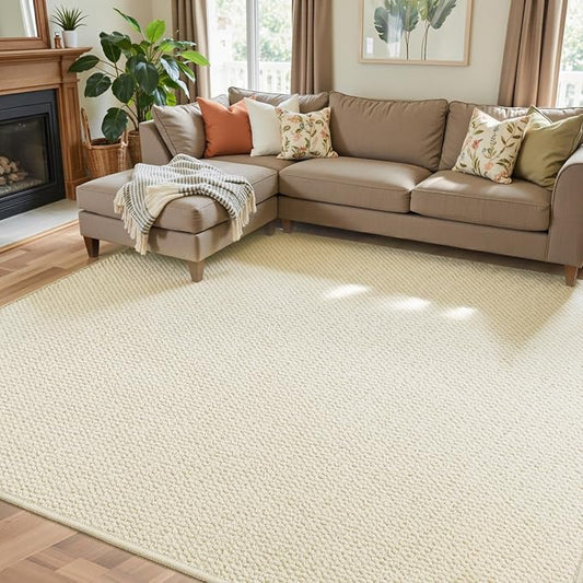 Faux Jute Area Rug 4'x6', Washable & Non-Slip, No Odor. Farmhouse Boho Style