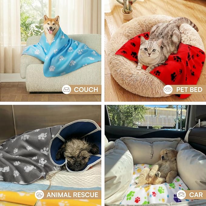 LINENLUX Cute Dog Blanket for Small Medium Dogs 6-Pack Soft Stretchy Fleece Blankets for Pet Cat Puppy Warm Wrinkle-Resistant Throw for Couch Bed Outdoor Red 40x31 inch (Pack of 6)