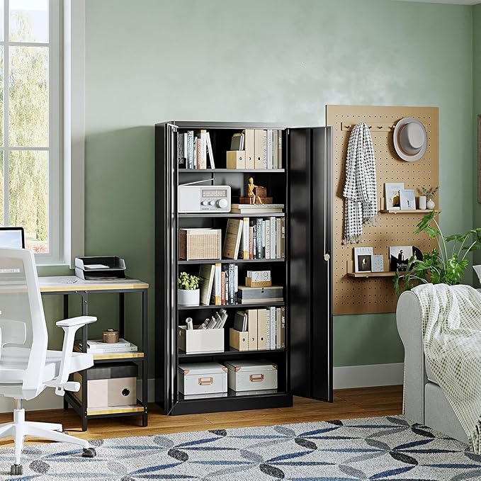 Letaya Metal Garage Storage Cabinets with Lock Door and Adjustable Shelves, Steel Tool Cabinets for Home,Office,Warehouse Organisieren (Black)