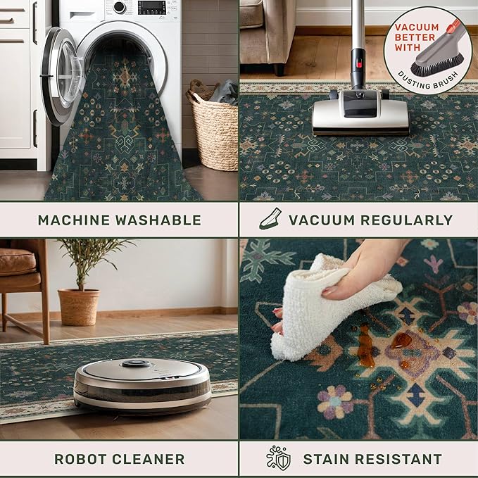 Dark Green Oushak 3x6 Kitchen Rug