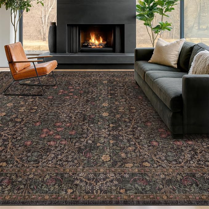 Vintage Washable Dark Brown Rugs