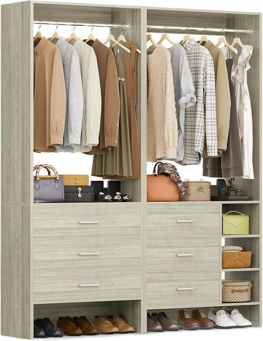 Aheaplus Closet System with 6 Drawers, 4.3ft, Set of 2, White Oak