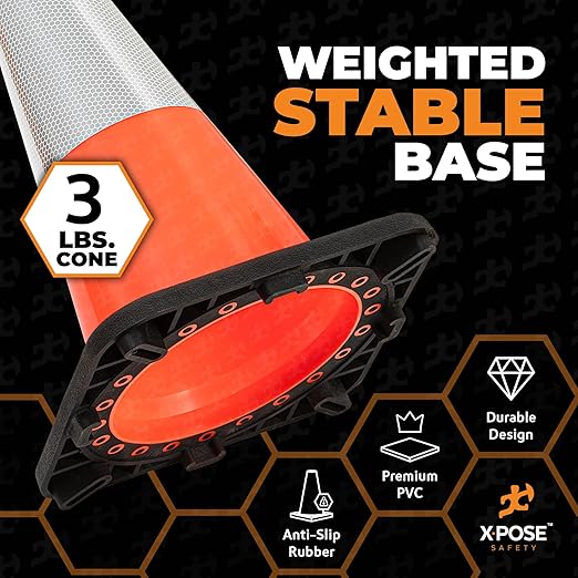 Xpose Safety 18 Inch Orange Traffic Cones with 6" Collar - 1 Pack Multipurpose PVC Plastic Safety Cone for Parking, Soccer, Caution, Kids and Construction - DOT Approved