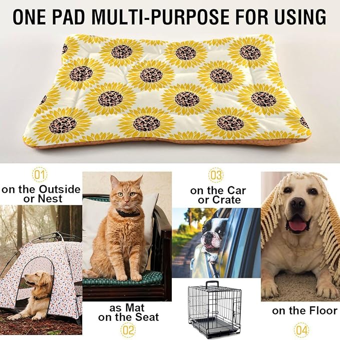 Pet Bed Leopard Print Sunflower Dog Bed Mat Absorbing Non Slip Pad Pet Sleeping Mat for Small, Medium, and Large Dogs Puppy Cat 36 in x 24 in