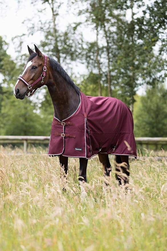HORZE Glasgow Light Weight Waterproof Turnout Horse Sheet (No Fill) - Burgundy - 78 in