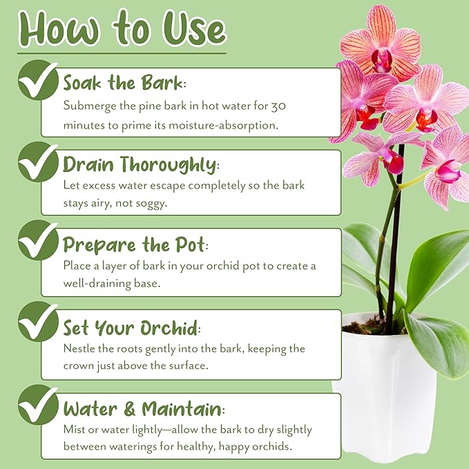 Soil Sunrise 100% Organic Orchid Potting Bark (4 Quarts) All-Natural USA-Sourced Pine Bark Orchid Mix Additive