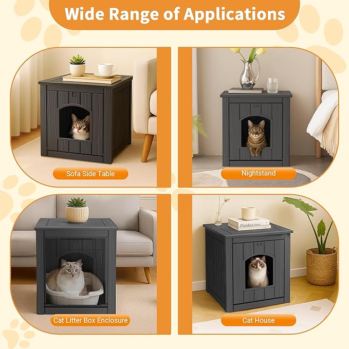 DRATO Outdoor Cat House -Weatherproof Resin Cat Houses for Outdoor Cats, Durable, Easy Assembly,cat igloo outdoor，Durable & Insulated Shelter for Garden, Patio, or Backyard（Black，18.46*23.62*21.42）