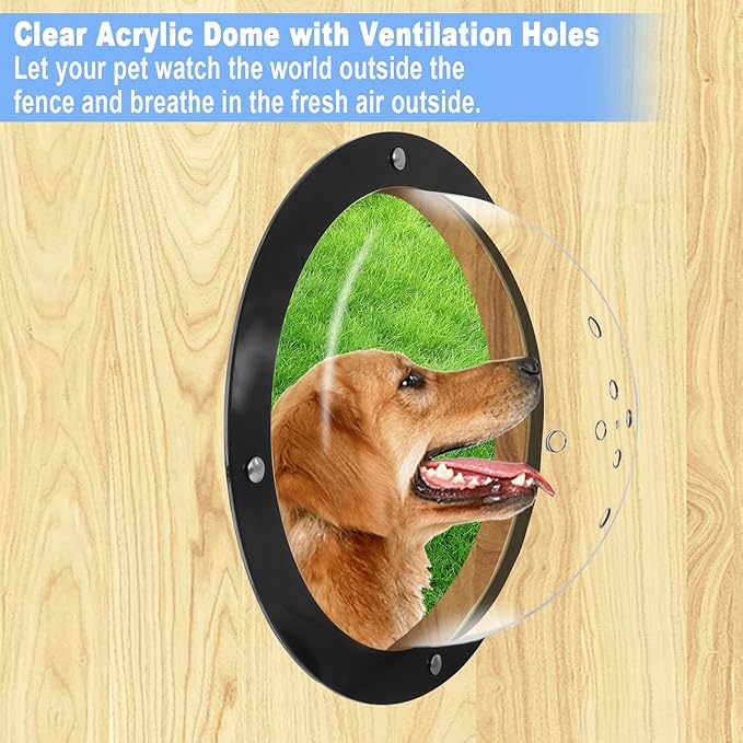 Dog Fence Window,12.4’ Acrylic Clear Pet Dome View with Air Holes Playground Doggie Wood Fence Window Bubble Peek Window for Dog and Cats Deep 4.7 Inch(XL)