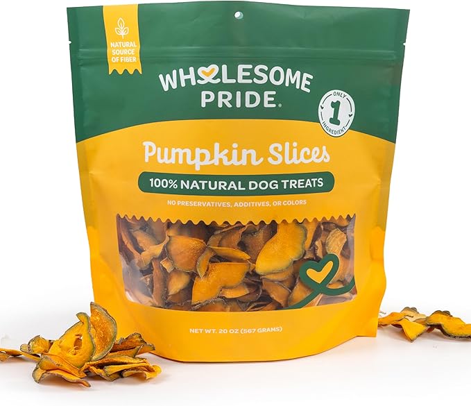 Wholesome Pride Pumpkin Slices Dog Treats – Single Ingredient, Dehydrated, All Natural, 20 oz