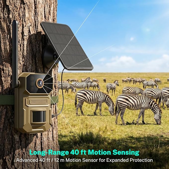 4G LTE Cellular Trail Camera with Solar Panel, 1080p Full HD Pet Cameras, Motion Detection, Live View, Night Vision, Two-Way Talk, IP65, Built-in SIM Card, Unlimited Plan (Sold Separately)