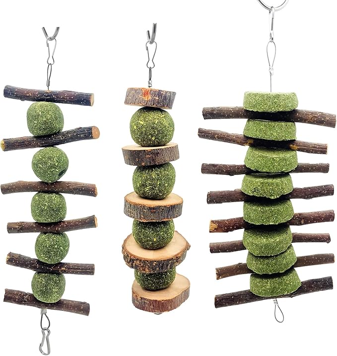3 Pcs Bunny Chew Toys, Rabbit Chew Toys for Teeth Grinding, Natural Organic Apple Wood Stick for Improve Rabbits Guinea Pigs Hamsters Dental Health