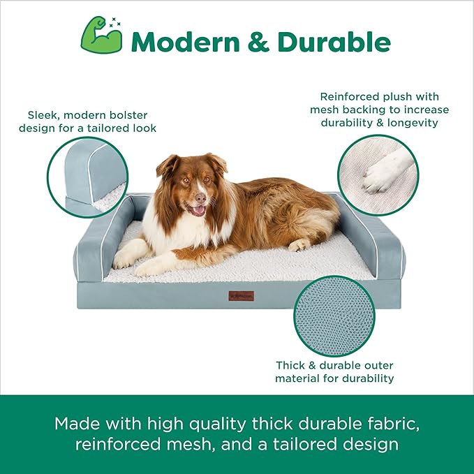 Furhaven Cooling Dog Sofa Bed – Memory Foam Couch with Bolsters, Textured Plush & Water-Resistant Cover, Washable Cover - Riverway, Large