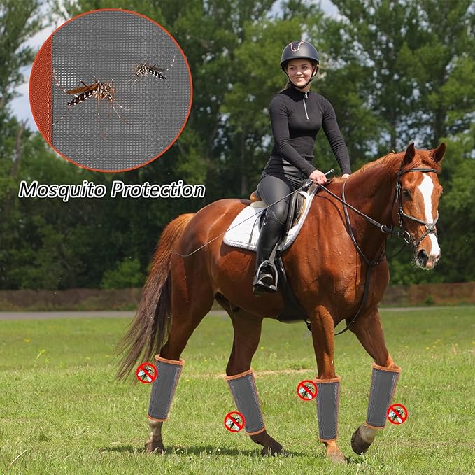 Fly Boots for Horses. Horse Fly Boots Set of 4. Adjustable Horse Fly Boots Stops Stomping Fly Leg Wraps for Horses,