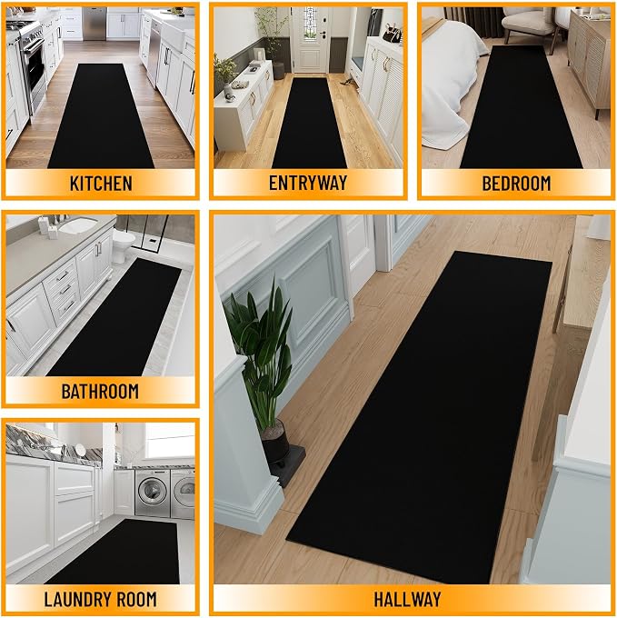 Ottomanson Hallway Runner Rug 2'7" x 12' Non Slip Solid Area Rugs Easy to Clean