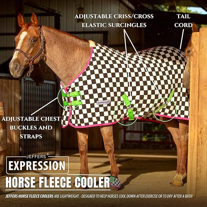 Jeffers Expression Fleece Cooler for Horses, Standard Neck, Skater Cowgirl 87"- Equine Towel Blanket, Moisture Absorbent, Light Weight, Best for Drying, Exercise, Bathing, Adjustable Belly Bands